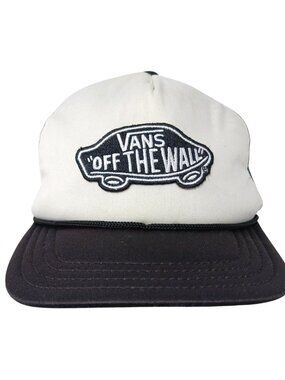 Hat VANS Off The Wall Skateboarder Snapback Cap Black White Embroidered VTG #D7
